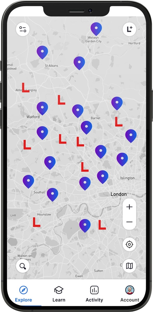 Exam Routes app: finding DVSA test centres and verified instructors on a map