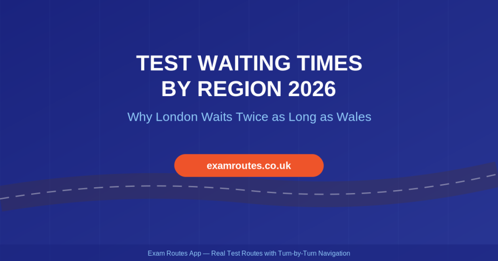 Driving Test Waiting Times by Region in 2026: Why Wales Waits 12 Weeks and London Waits 23 - Exam Routes App featured image