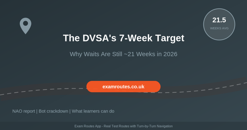 DVSA driving test waiting times 2026 seven week target analysis